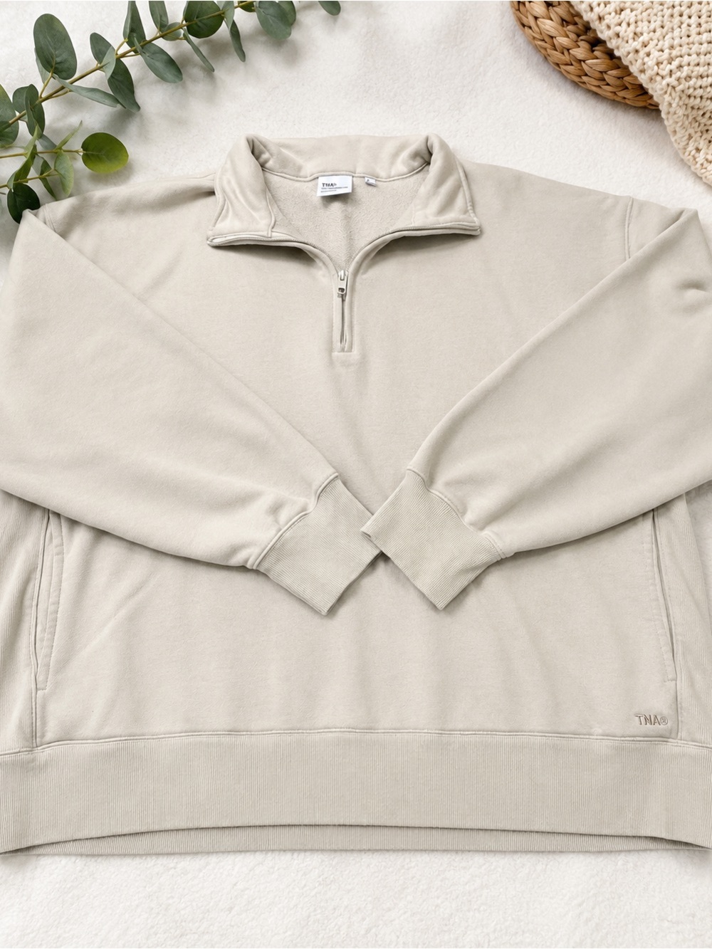 Aritzia TNA Sweatfleece Terry Fleece Boyfriend Fit Quarter Zip Pullover XL